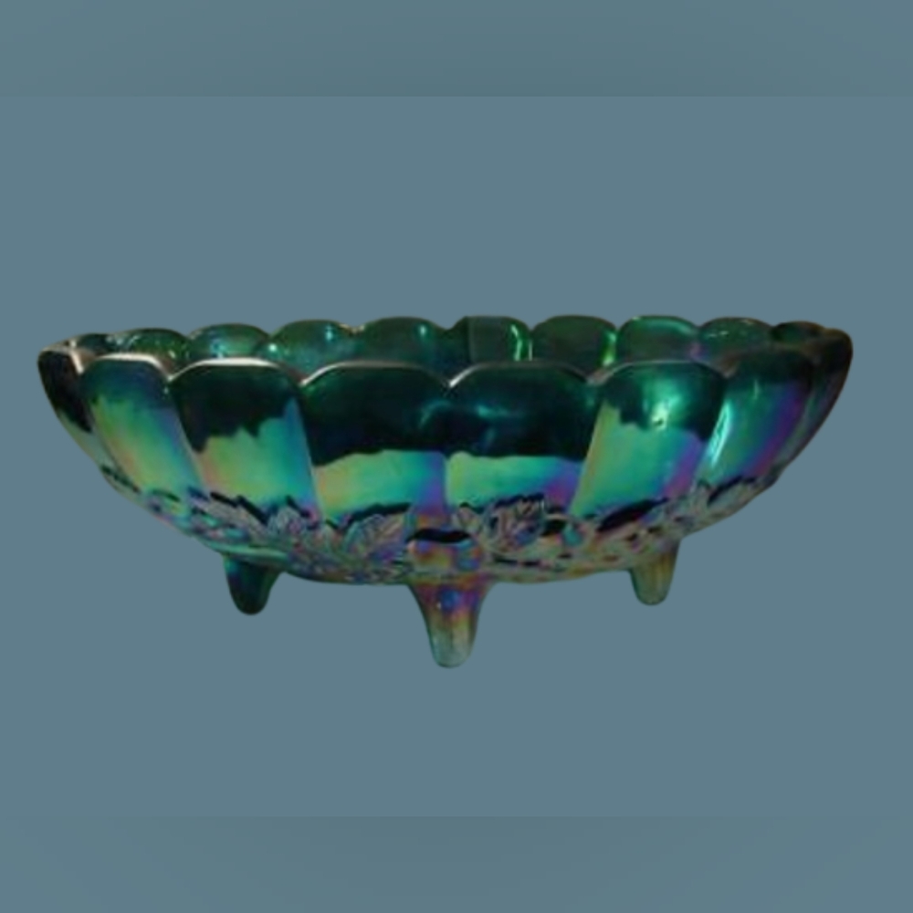 *Carnival Glass Indiana Iridescent Blue Harvest Grape Cenetrpiece Fruit Bowl
